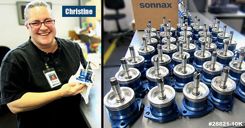 Sonnax Machine Operator Christine Laitres shining up Powerglide Smart-Tech® ratio-style servos