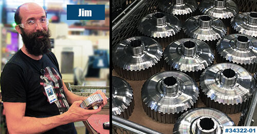 CNC Operator Jim Yeaton preps a brand new batch of forward clutch hubs